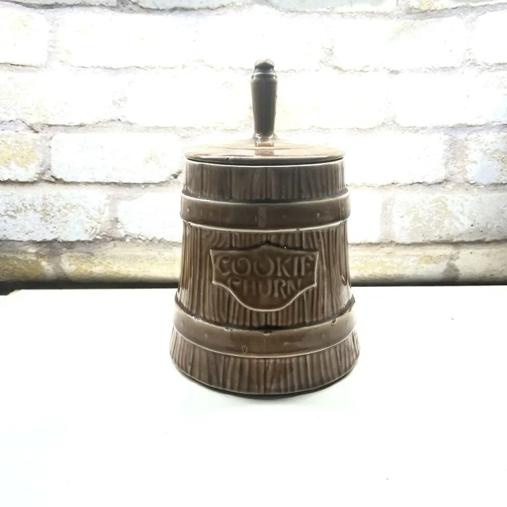 McCoy Vintage Pottery Butter Churn Yellow Dogwood Cookie Jar, 12